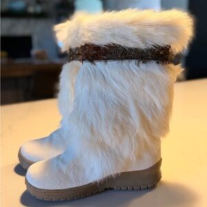 BearPaw Cream and Brown Faux Fur Boots